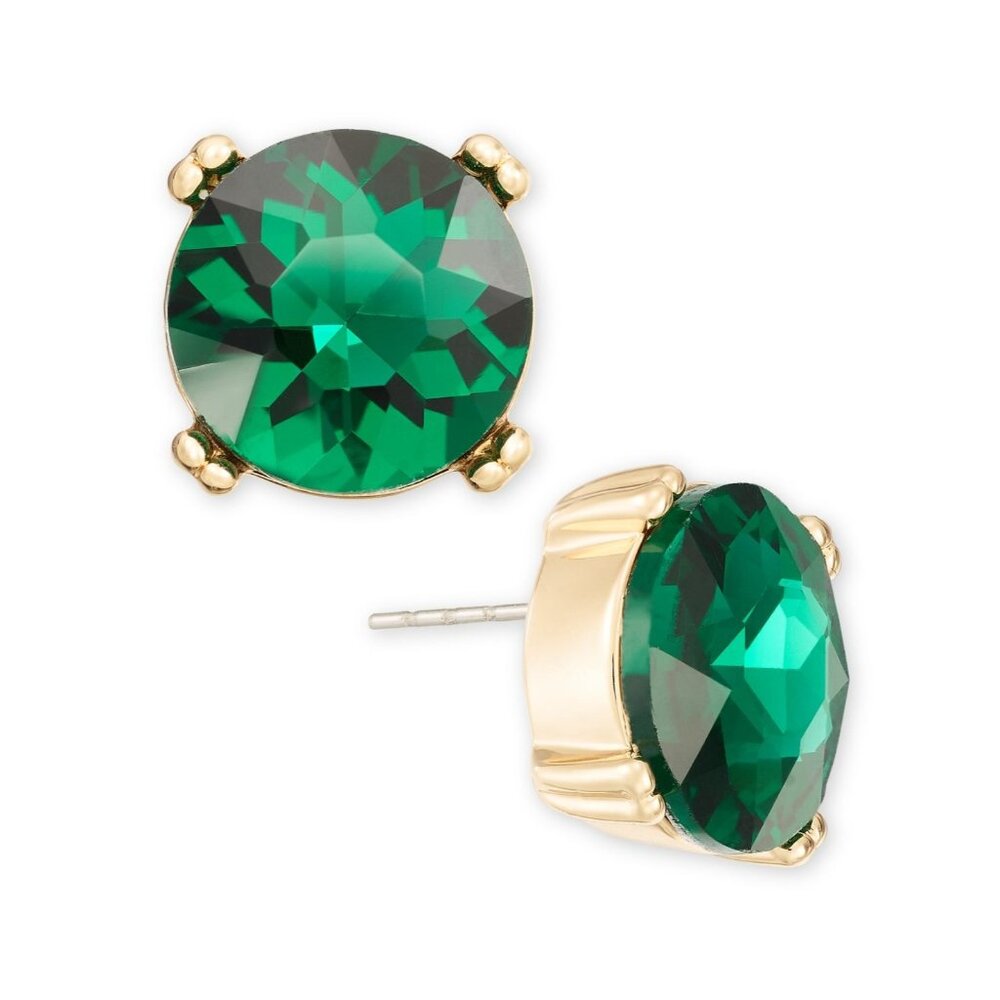 On‎ 34th Earrings Green Stone Gold-Tone Studs NWT